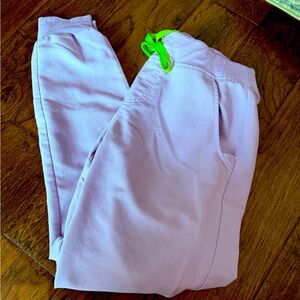 Figs Zamora joggers. Lavender with green tie.